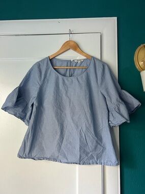 Madewell Light Blue Ruffle-Sleeve Cotton Blouse
